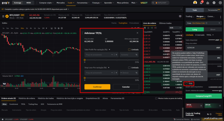 Stop Loss e Take Profit no ByBit