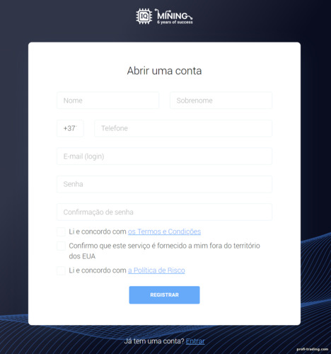 Formulário de Cadastro no IQ Mining