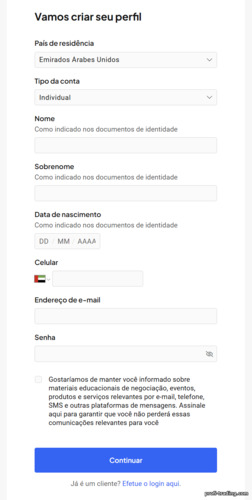 Formulário de registro Pepperstone