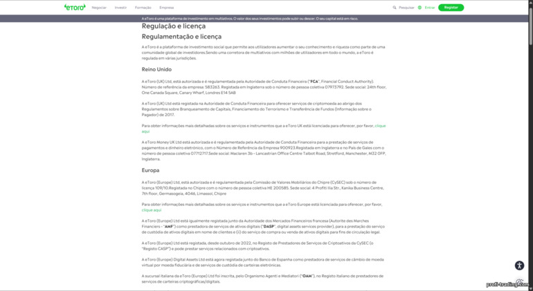 eToro: regulação e licenças eToro: regulação e licenças