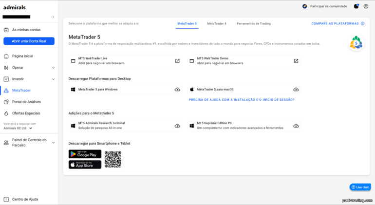 Admirals: escolha da plataforma Admirals: escolha da plataforma