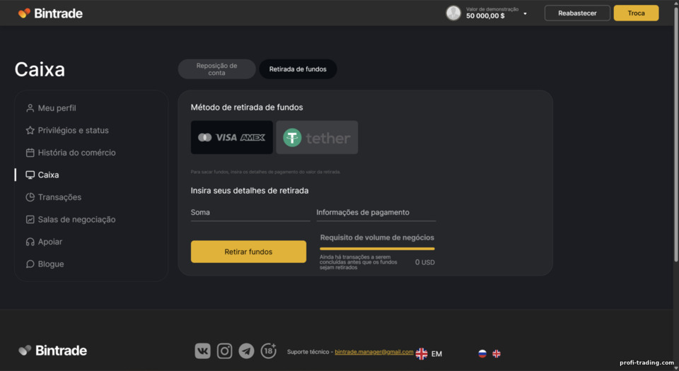 BinTrade: métodos de saque BinTrade: métodos de saque