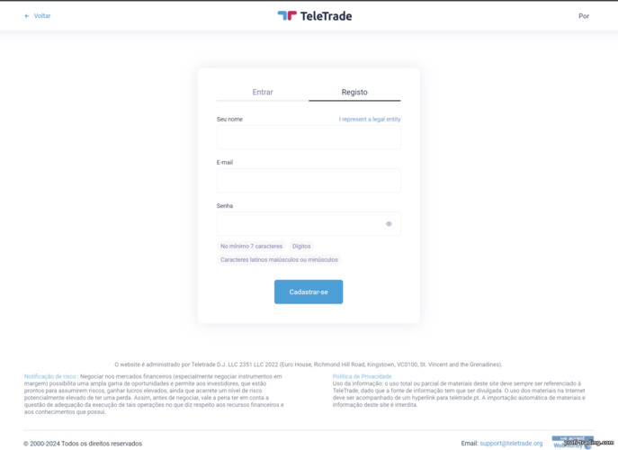 Formulário de Cadastro de Conta TeleTrade