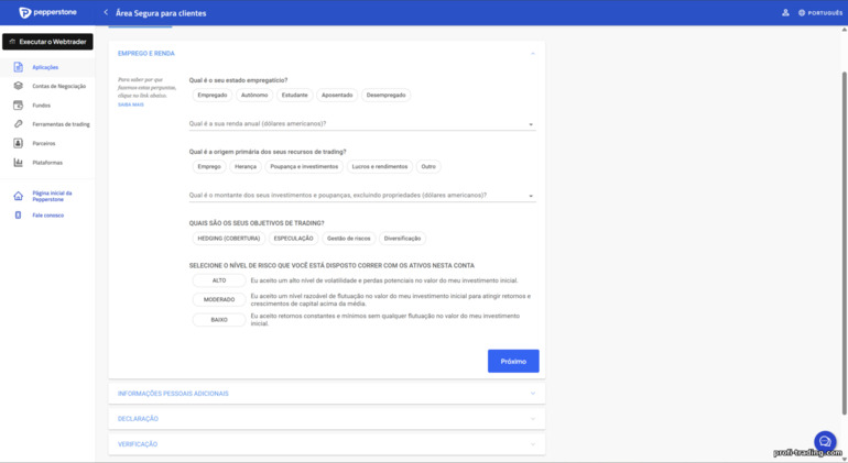Verificação de conta Pepperstone