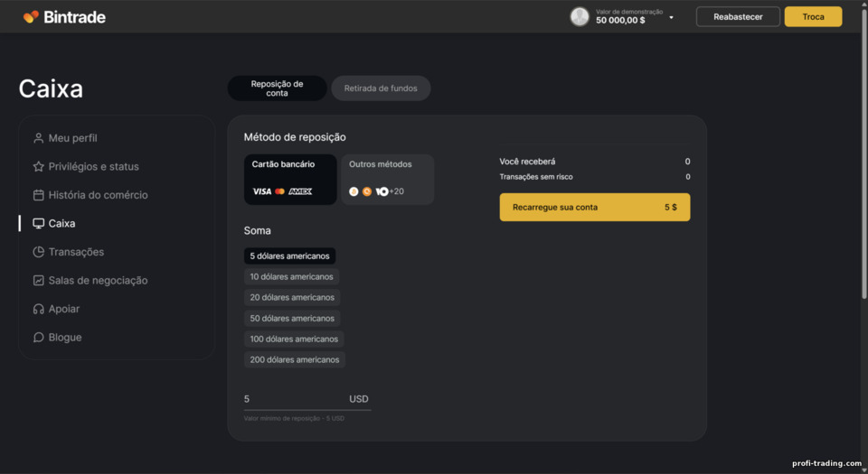 BinTrade: depósito mínimo BinTrade: depósito mínimo