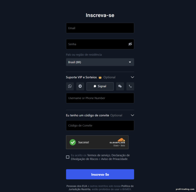 Formulário de Cadastro BitMex Formulário de Cadastro BitMex