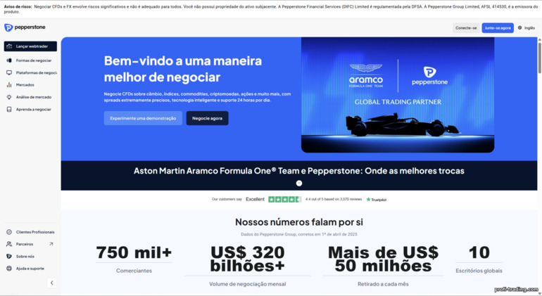 Site oficial da corretora Pepperstone