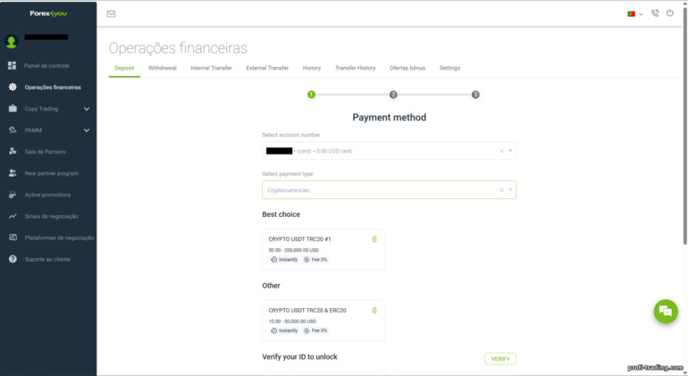 Forex4you: depósito na conta de negociação Forex4you: depósito na conta de negociação