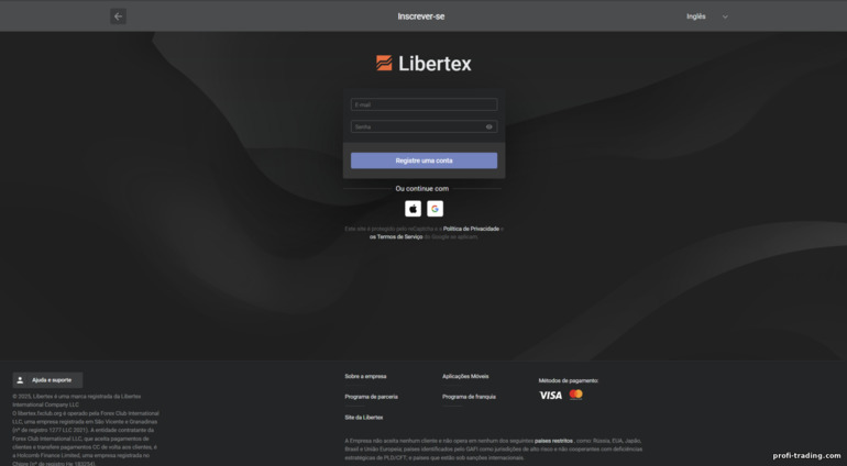 Formulário de registro de conta Libertex — Forex Club
