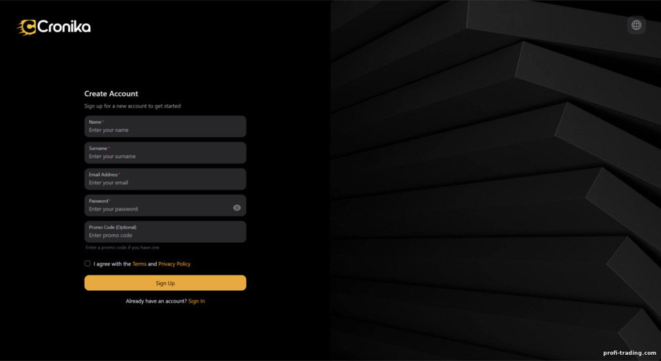 Formulário de cadastro da Cronika Broker Formulário de cadastro da Cronika Broker