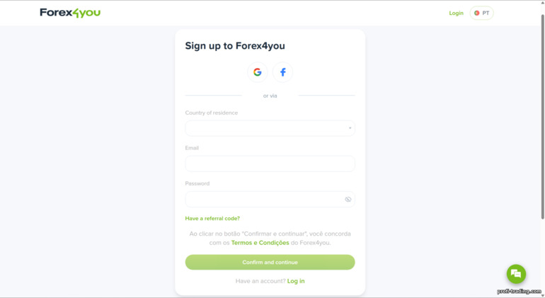 Forex4you: formulário de cadastro Forex4you: formulário de cadastro