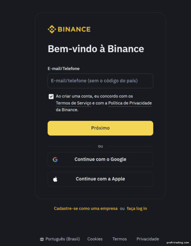 Formulário de Cadastro Binance